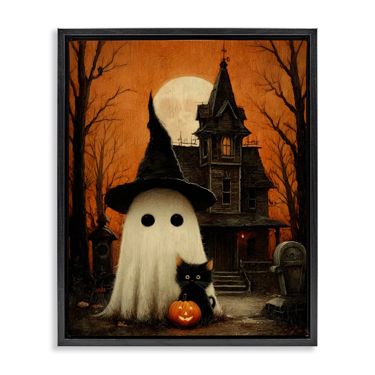 Stupell Industries Cute Ghost & Haunted House Floating Frame, design by Arlington Prints